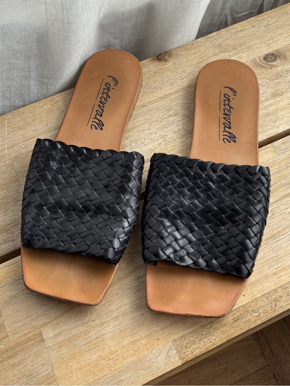 L'INTERVALLE Black Woven Leather Slide Sandals made in Italy 9